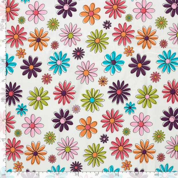 Jersey fabric Flowers Off White