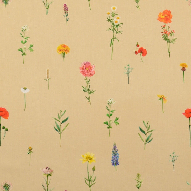Cretonne fabric Flowers Beige