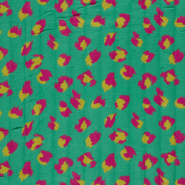 Muslin bounded fabric Leopards Turquoise