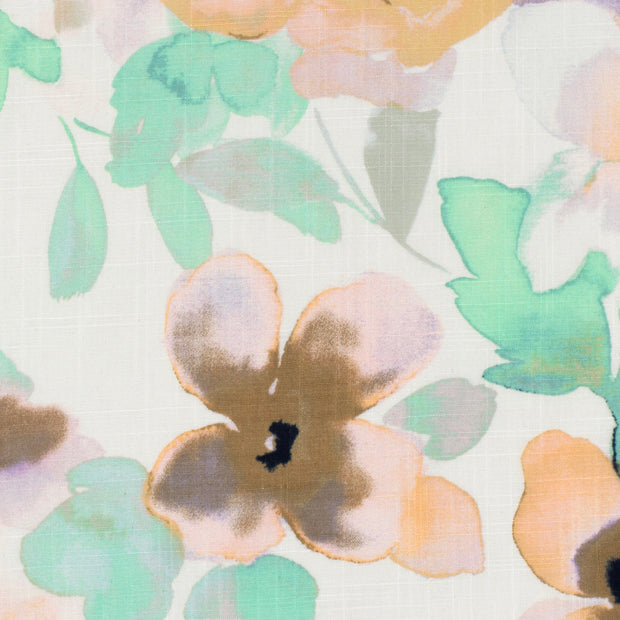 Woven Cotton Viscose fabric Flowers Off White