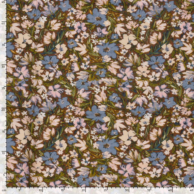 Viscose Nylon Ottoman fabric Flowers Brown
