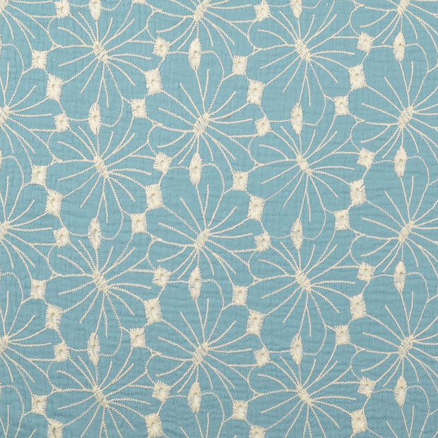 Mousseline stof Bloemen Turquoise