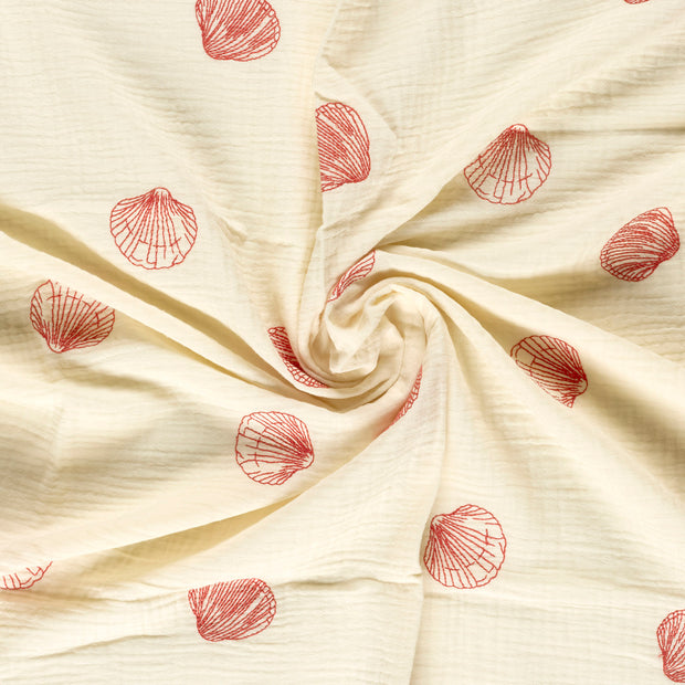 Muslin fabric Red embroidered 