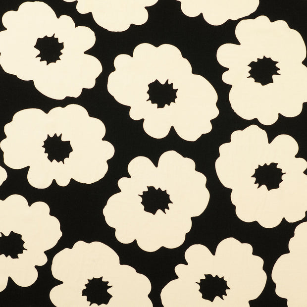 Viscosa Poplin tela Flores Negro