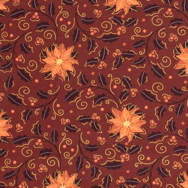 Cotton Poplin fabric Christmas Wine red