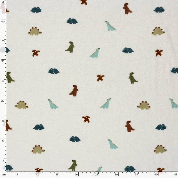 Stretch terry fabric Dinosaurs Off White