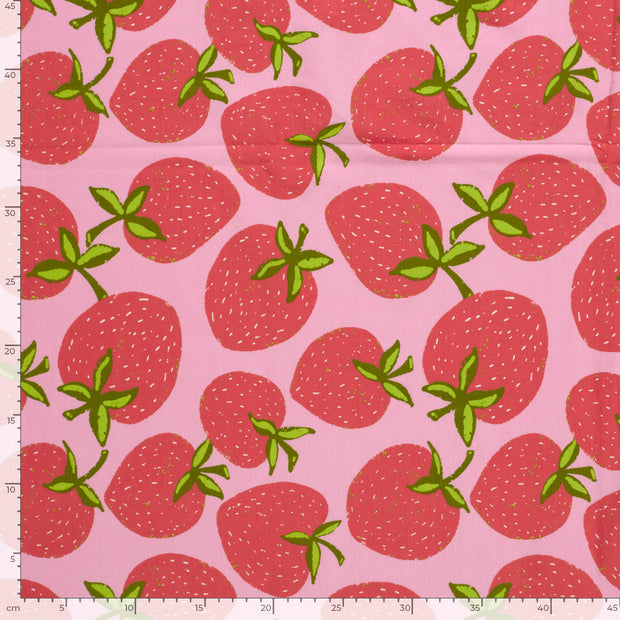 Jersey fabric Strawberries Pink