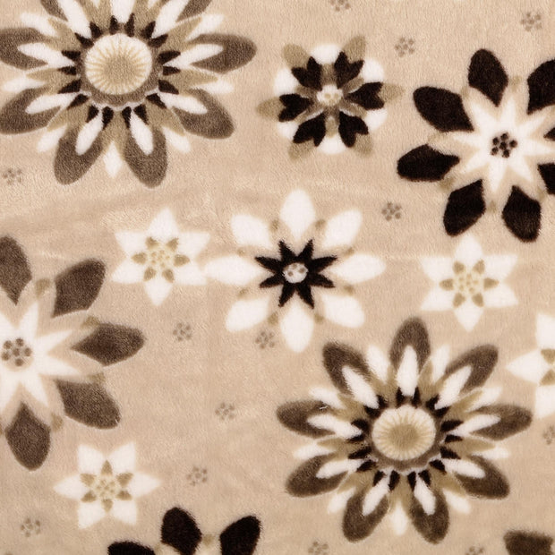 Fleece fabric Flowers Beige