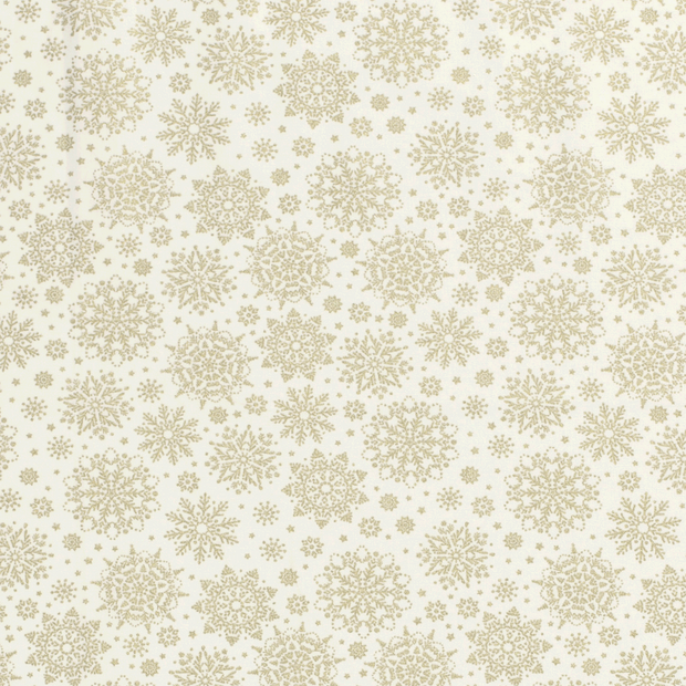 Cotton Poplin fabric Christmas snowflakes Off White