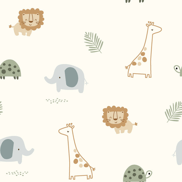 Cotton Poplin fabric Animals Off White