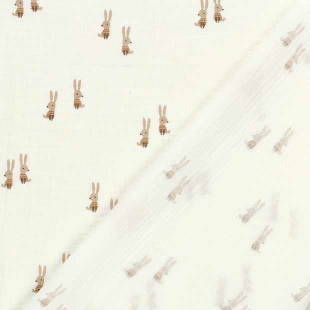 Muslin fabric Rabbits dyed and printed 