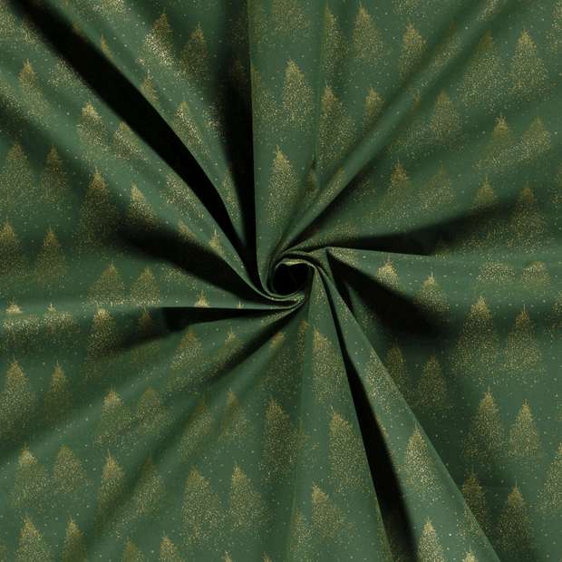 Cotton Poplin fabric Green printed and foil 