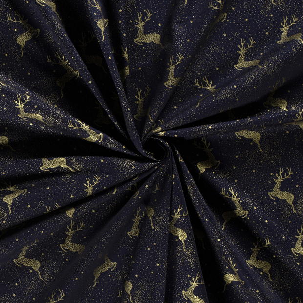Cotton Poplin fabric Navy printed and foil 