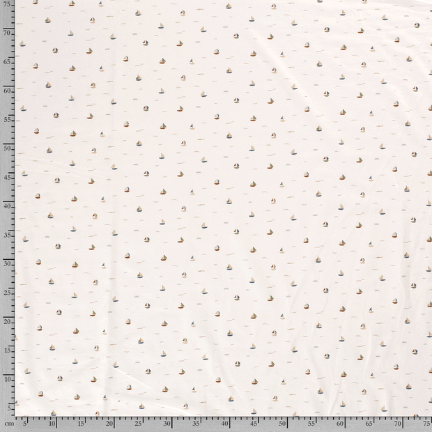 Jersey fabric Sailboats Off White