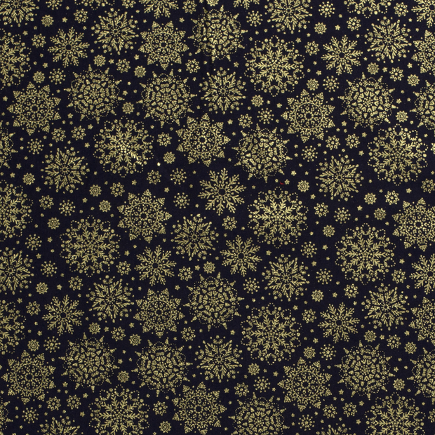 Cotton Poplin fabric Christmas snowflakes Navy