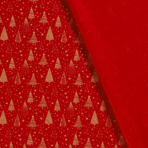 Cotton Poplin fabric Christmas trees printed and foil 