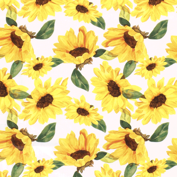 Cotton Poplin fabric Flowers Optical White