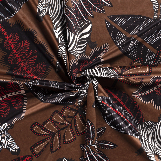 Velvet fabric Brown digital printed 