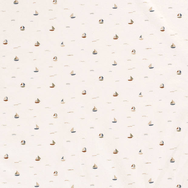 Jersey fabric Sailboats Off White