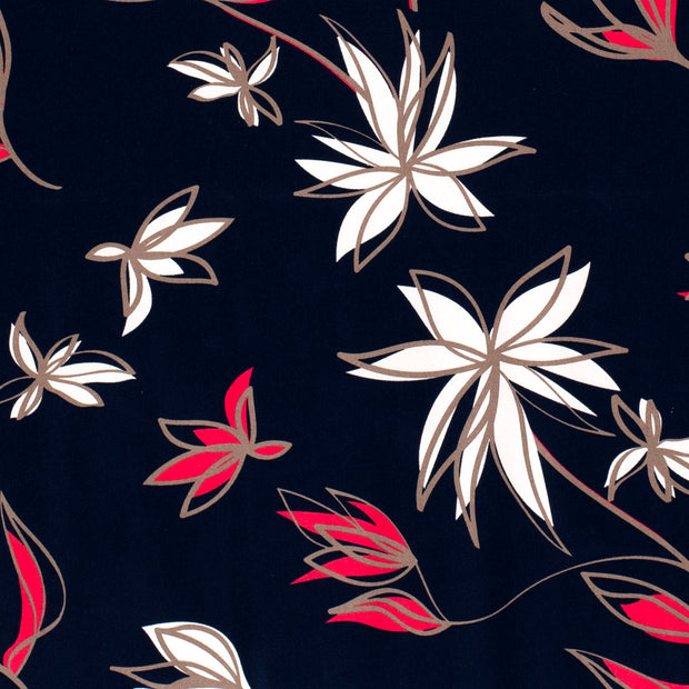 Cotton Satin fabric Flowers Navy
