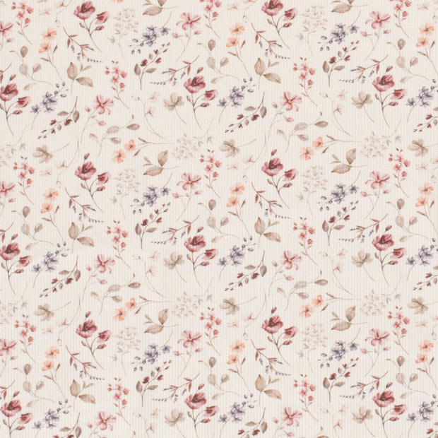 Rib Jersey fabric Flowers Off White