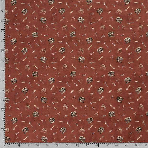 French Terry fabric Dinosaurs Brique