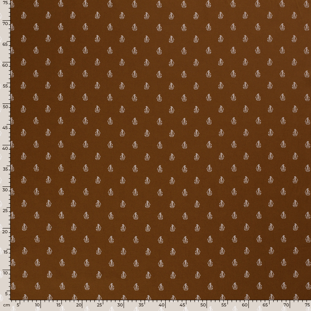 Cotton Poplin fabric Sailboats Brown