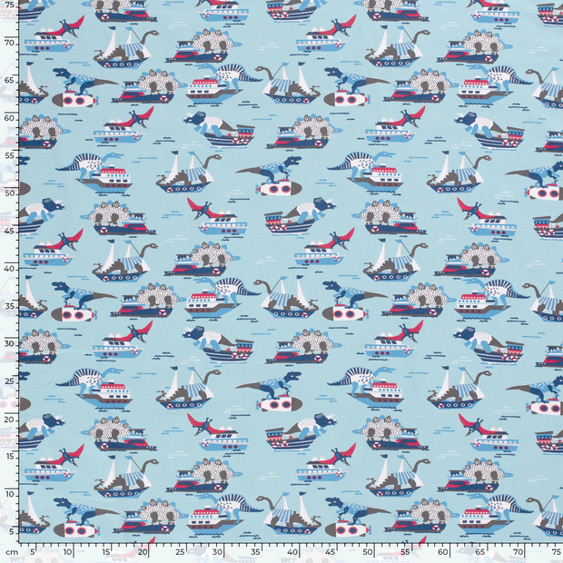 Jersey fabrik Dinosaurier Babyblau