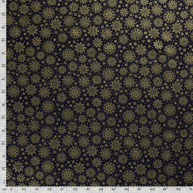 Cotton Poplin fabric Christmas snowflakes Navy