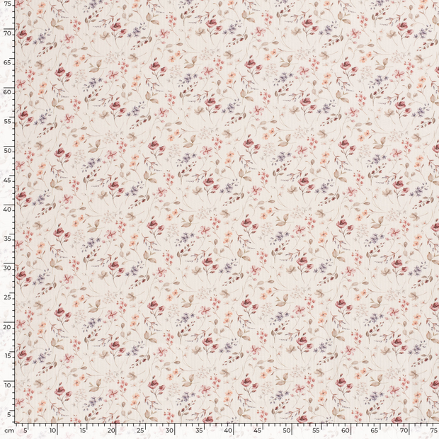 Rib Jersey fabric Flowers Off White
