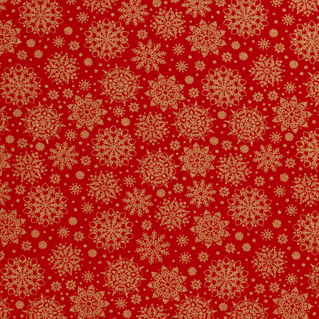 Cotton Poplin fabric Christmas snowflakes Red