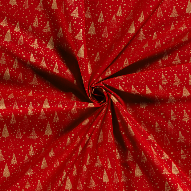 Cotton Poplin fabric Red printed and foil 