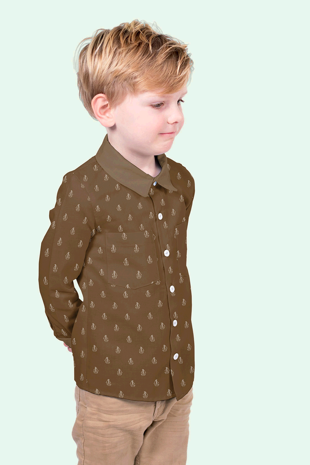 Cotton Poplin fabric Sailboats Brown