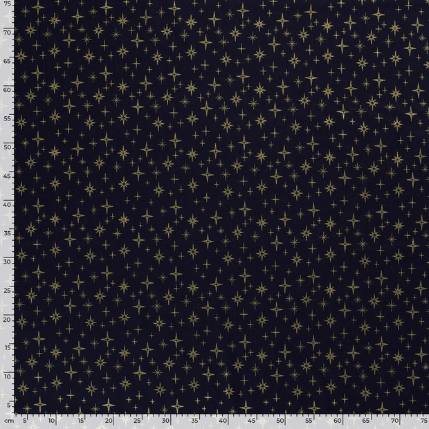 Cotton Poplin fabric Christmas stars Indigo