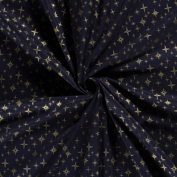 Cotton Poplin fabric Indigo printed and foil 