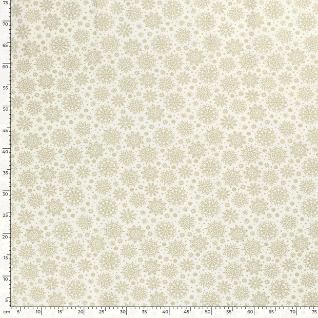 Cotton Poplin fabric Christmas snowflakes Off White