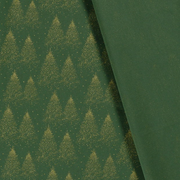 Cotton Poplin fabric Christmas trees printed and foil 