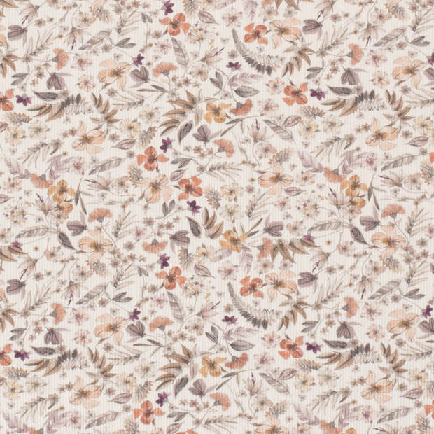 Rib Jersey fabric Flowers Off White