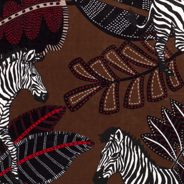 Velvet fabric Zebras Brown