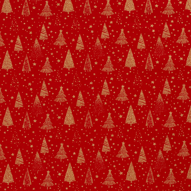 Cotton Poplin fabric Christmas trees Red