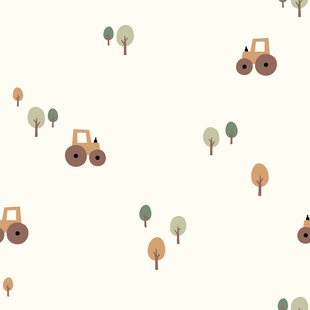 Cotton Poplin fabric Tractors Off White