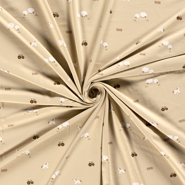 Jersey fabric Beige printed 
