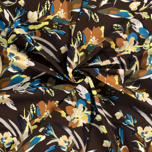 Quattro Stretch tela Marrón oscuro estampado 