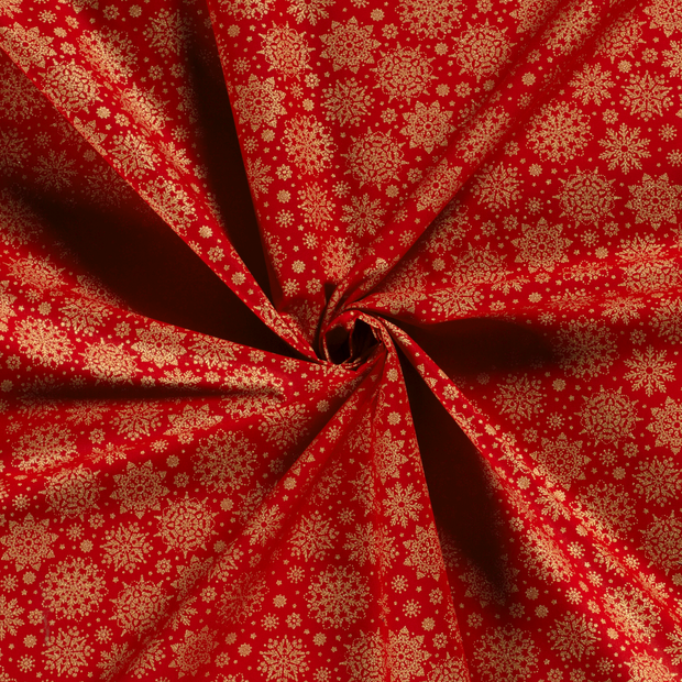 Cotton Poplin fabric Red printed and foil 