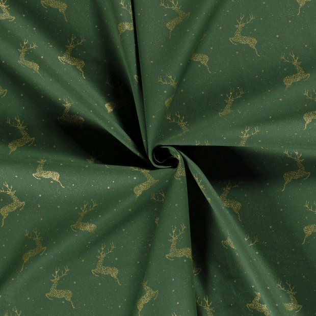 Cotton Poplin fabric Green printed and foil 