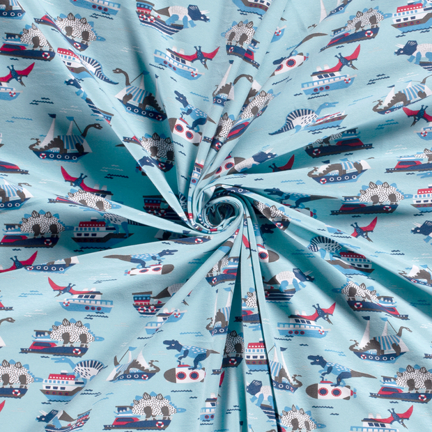 Jersey fabrik Babyblau bedruckt 