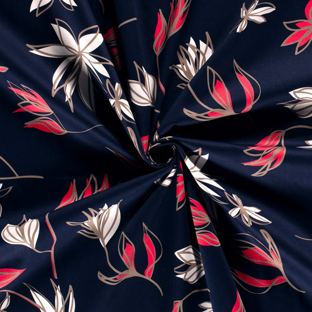Cotton Satin fabric Navy printed 