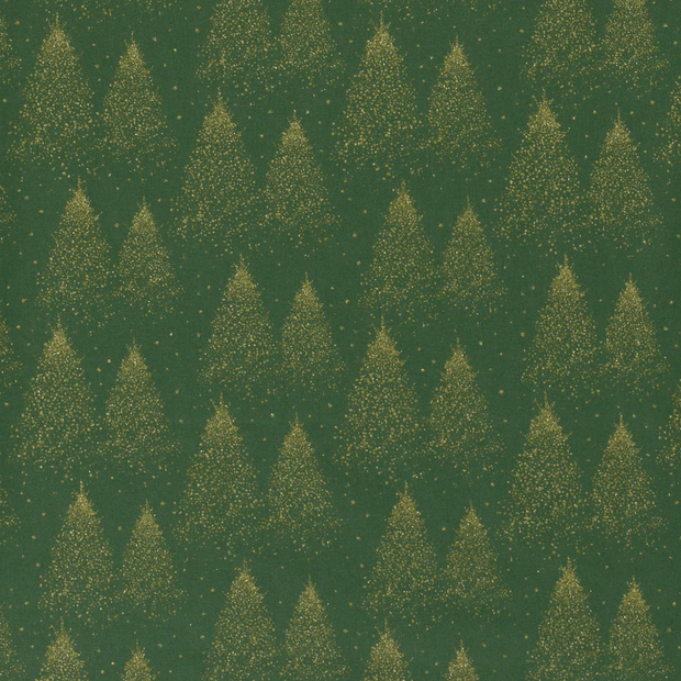 Cotton Poplin fabric Christmas trees Green