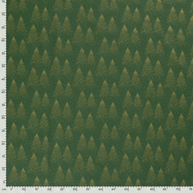 Cotton Poplin fabric Christmas trees Green