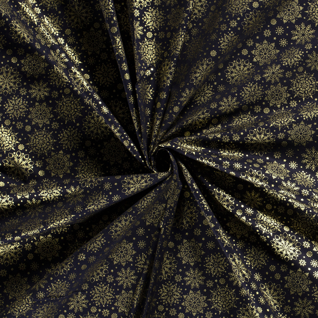 Cotton Poplin fabric Navy printed and foil 